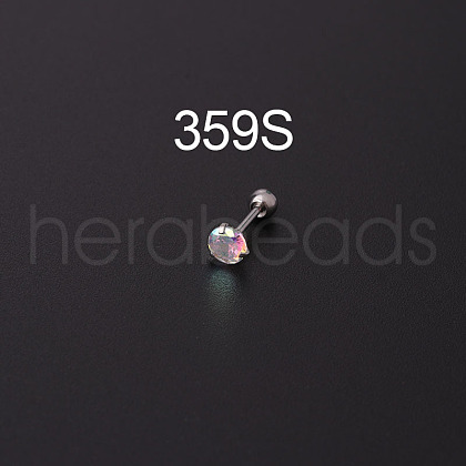 316L Surgical Stainless Steel Clear AB Cubic Zirconia Flat Round Cartilage Earrings WGE6C84-10-1