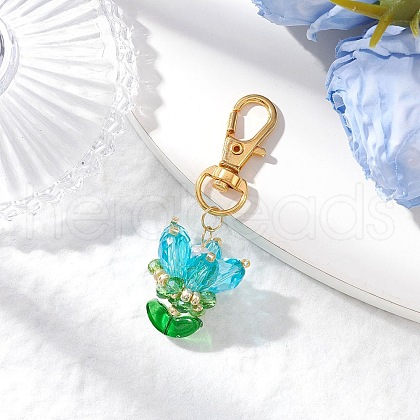 Flower Glass Pendants Decorations HJEW-MZ00248-03-1