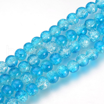Baking Painted Transparent Crackle Glass Round Bead Strands DGLA-Q018-6mm-03-1