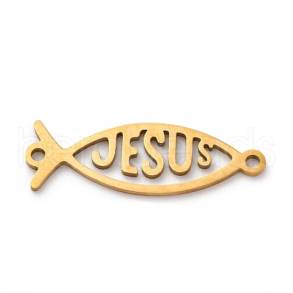 201 Stainless Steel Hollow Religion Jesus Fish Connector Charms STAS-V014-03G-1