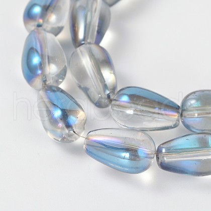 Electroplate Transparent Glass Teardrop Bead Strands EGLA-Q047-8x13mm-05C-1
