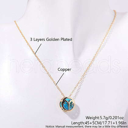 Brass Pave Deep Sky Blue Cubic Zirconia Flat Round with Constellation Pendant Necklaces WGDD0B3-09-1