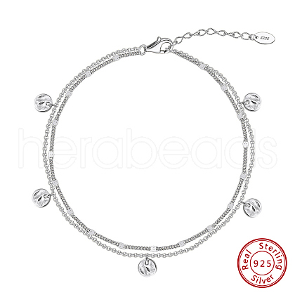 925 Sterling Silver Anklet AJEW-Z029-02P-1