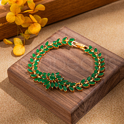 Elegant Brass Pave Cubic Zirconia Link Chain Bracelets for Women IX4712-1