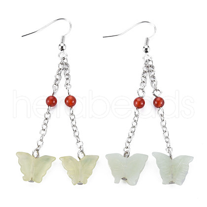 Butterfly Natural New Jade Dangle Earrings for Girl Women EJEW-S212-002-1