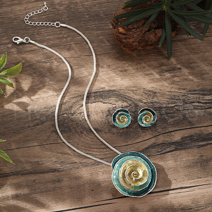 Alloy Enamel Stud Earrings & Pendant Necklaces Sets for Women FS-WGD92AE-01-1