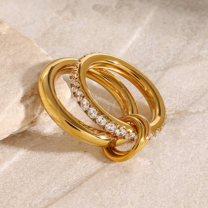 Stainless Steel Micro Pave Clear Cubic Zirconia Stacking Finger Rings FS-WGF4BA8-03-1