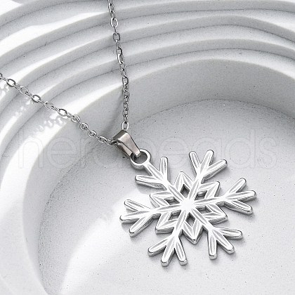 Snowflake 304 Stainless Steel Pendant Necklaces NJEW-M096-07P-1