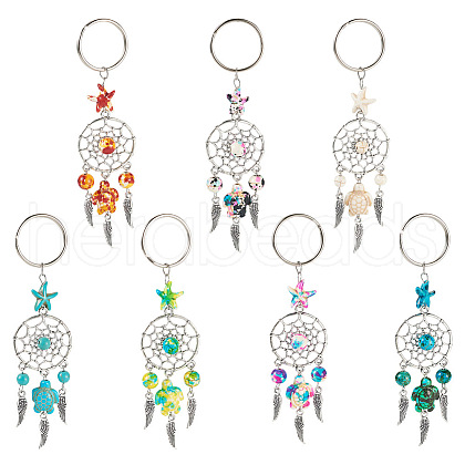 7Pcs Synthetic Turquoise & Alloy Keychain KEYC-TAC00042-1