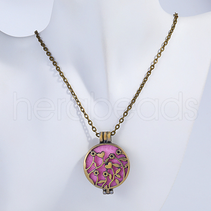 Alloy Heart Flower Hollow Diffuser Locket Pendant Necklaces with Colorful Plush Aromatherapy Pad Inside GA8791-1