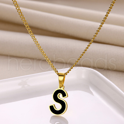 304 Stainless Steel Black Enamel Initial Pendant Twisted Chain Necklaces WG978E8-19-1