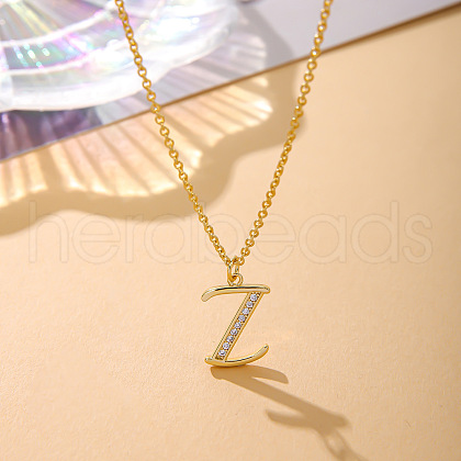 Fashionable Brass Micro Pave Clear Cubic Zirconia Initial Pendant Necklaces for Women FS-WG2FE2D-26-1