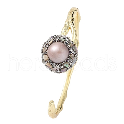 Mother's Day Jewellery Natural Pearl & Paua Shell Open Cuff Bangles BJEW-C068-01G-1