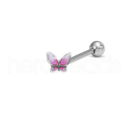 Butterfly Stainless Steel Enamel Straight Barbell 15 Gauge Piercing Tongue Rings for Women Men WG2FB88-06-1