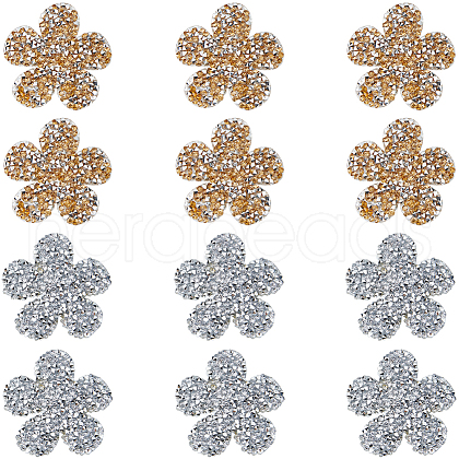 CRASPIRE 12Pcs 2 Colors Flower Hotfix Rhinestone DIY-CP0009-64-1