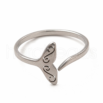 201 Stainless Steel Whale Tail Open Cuff Ring for Women RJEW-K239-01P-1-1