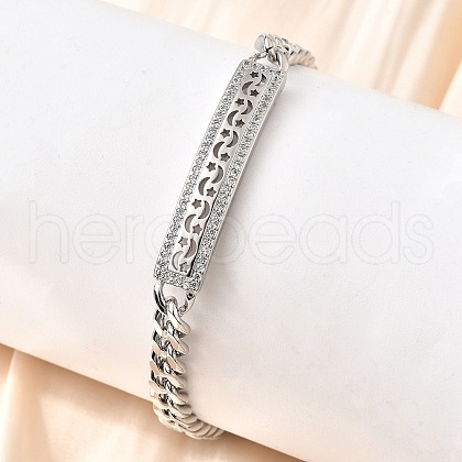 Brass Micro Pave Clear Cubic Zirconia Rectangle Link Bracelets BJEW-F498-01B-P-1