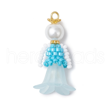 Glass Seed Beaded Flower Figurine Pendants PALLOY-MZ00686-04-1