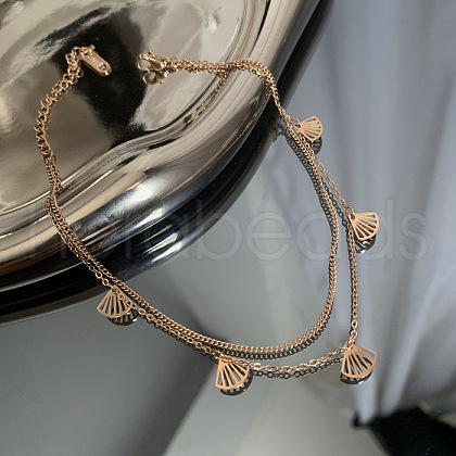 304 Stainless Steel Chain Anklets with Brass Charms WGE11C3-05-1