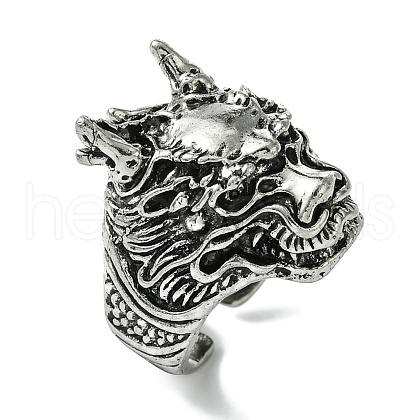 Dragon Alloy Open Cuff Rings for Men RJEW-K275-38A-AS-1