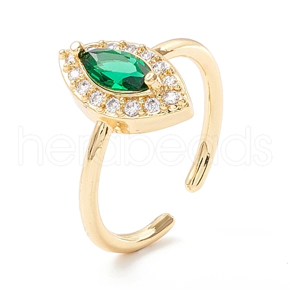 Mother's Day Rings Green Cubic Zirconia Horse Eye Cuff Ring KK-D067-36G-RS-1