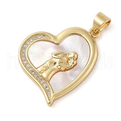 Brass & Shell & Clear Cubic Zirconia Pendants KK-I712-08G-1