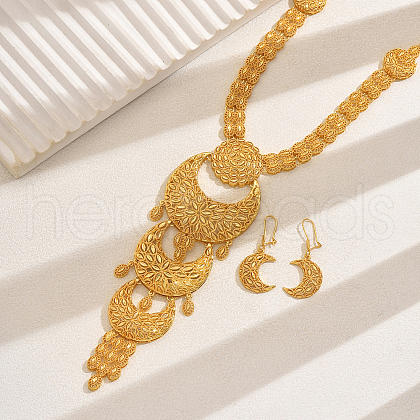 Moon Tassel Alloy Moon Dangle Earrings & Pendant Necklaces Sets for Women EL8150-1