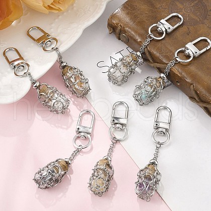 Chakra Natural Gemstone Chips inside Glass Wishing Bottle Pendant Decoration HJEW-JM03138-02-1