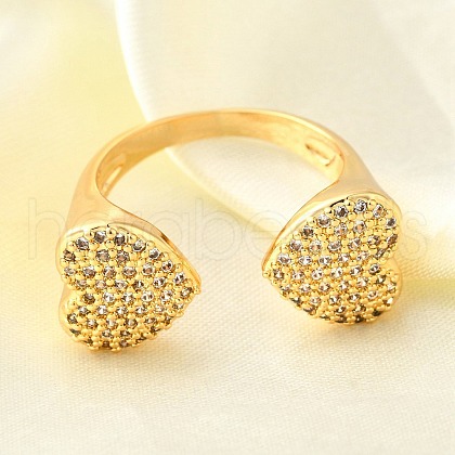 Brass Micro Pave Cubic Zirconia Open Cuff Rings for Women RJEW-K292-04G-1