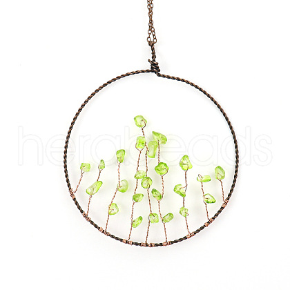 Natural Green Aventurine Chip Copper Wire Wrapped Big Pendants HJEW-K046-01R-01-1