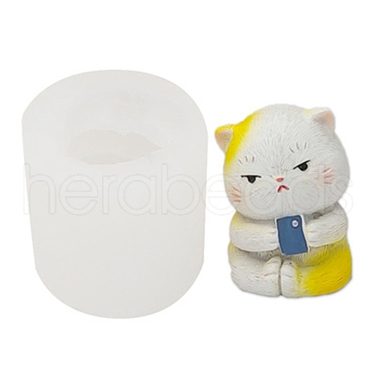 Cat with Phone Food Grade Silicone Molds DIY-M031-32-1