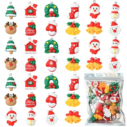 48Pcs 12 Styles Christmas Theme Opaque Resin Pendants RESI-FS0001-73-1