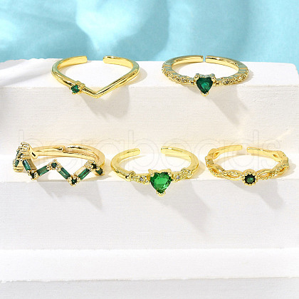 Brass Micro Pave Cubic Zirconia Cuff Rings for Women RJEW-S399-08G-1