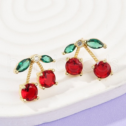 Cherry Brass Micro Pave Cubic Zirconia Stud Earrings EJEW-F895-26B-G-1