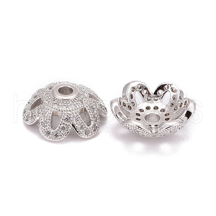 Eco-Friendly 6-Petal Flower Brass Micro Pave Cubic Zirconia Bead Caps ZIRC-M098-01P-FF-1
