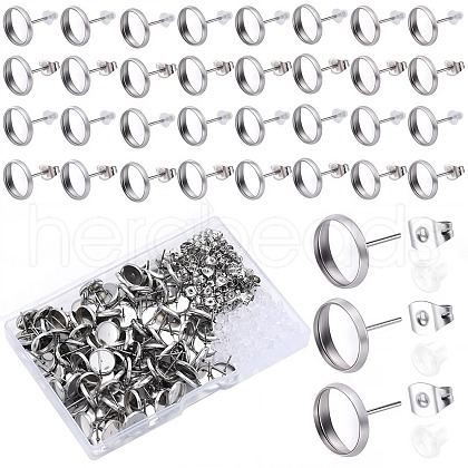 SOFPLATE 100Pcs Flat Round Stainless Steel Stud Earring Settings STAS-SP0001-61C-P-1