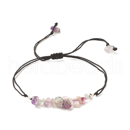 Natural Fluorite Chips Braided Bead Bracelet BJEW-JB08019-07-1