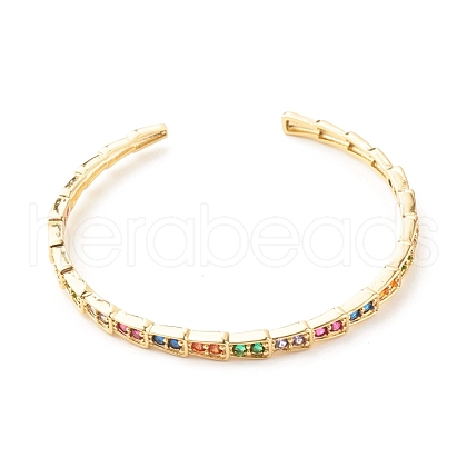 Colorful Cubic Zirconia Open Cuff Bangle BJEW-B054-18G-1