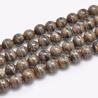Natural Tibetan Striped Pattern dZi Agate Beads Strands G-F354-13-1
