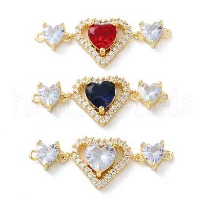 Rack Plating Brass Cubic Zirconia Triple Heart Connector Charm KK-C084-05G-1