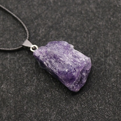 Natural Amethyst Raw Rough Nuggets Pendant Necklace FS-WG50F2C-06-1