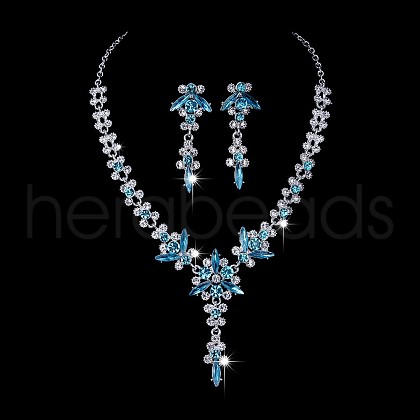 Flower Brass Rhinestone Pendant Necklaces & Stud Dangle Earrings FS-WG58BAB-08-1