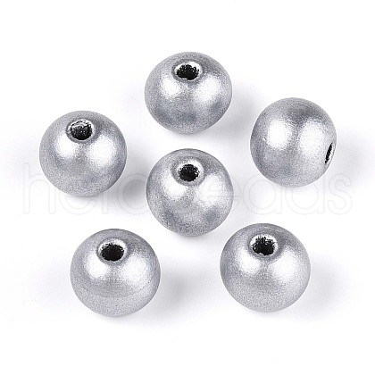 Spray Painted Round Natural Schima Wood Beads WOOD-A018-14mm-02-1