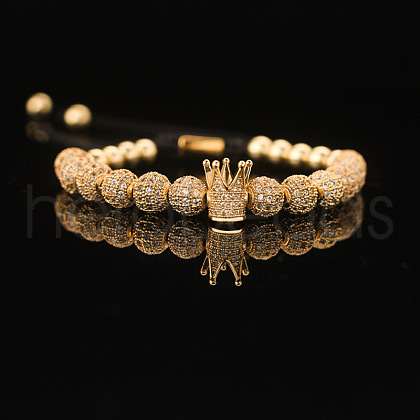 304 Stainless Steel Micro Pave Cubic Zirconia Braided Beads Bracelets WG0F93D-07-1