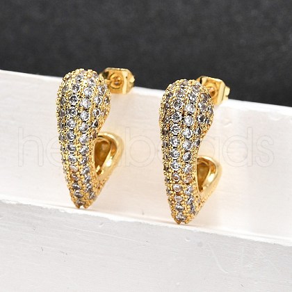 Brass Micro Pave Clear Cubic Zirconia Stud Earrings for Women EJEW-U056-01A-G-1