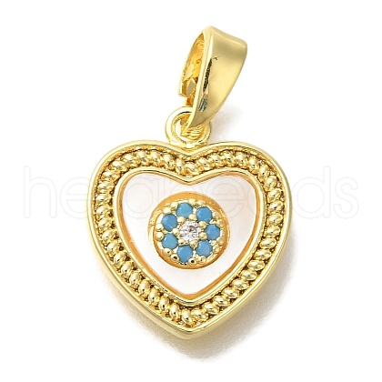 Brass Micro Pave Cubic Zirconia and Shell Pendants KK-K388-77G-02-1