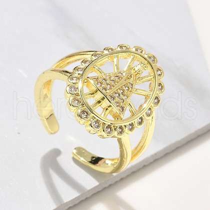 Brass Micro Pave Cubic Zirconia Cuff Rings RJEW-P149-01B-G-1