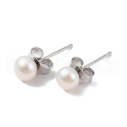 Mother's Day Jewellery Natural Pearl Round Bead Stud Earrings EJEW-E298-01A-01P-1