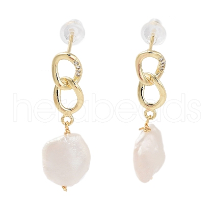 Natural Pearl Dangle Stud Earrings EJEW-P256-44G-1