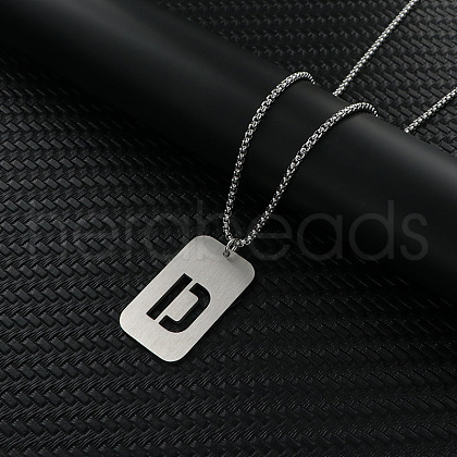 Rectangle with Letter Pattern Hollow Out 201 Stainless Steel Pendant Necklaces FS-WG34D20-01-1